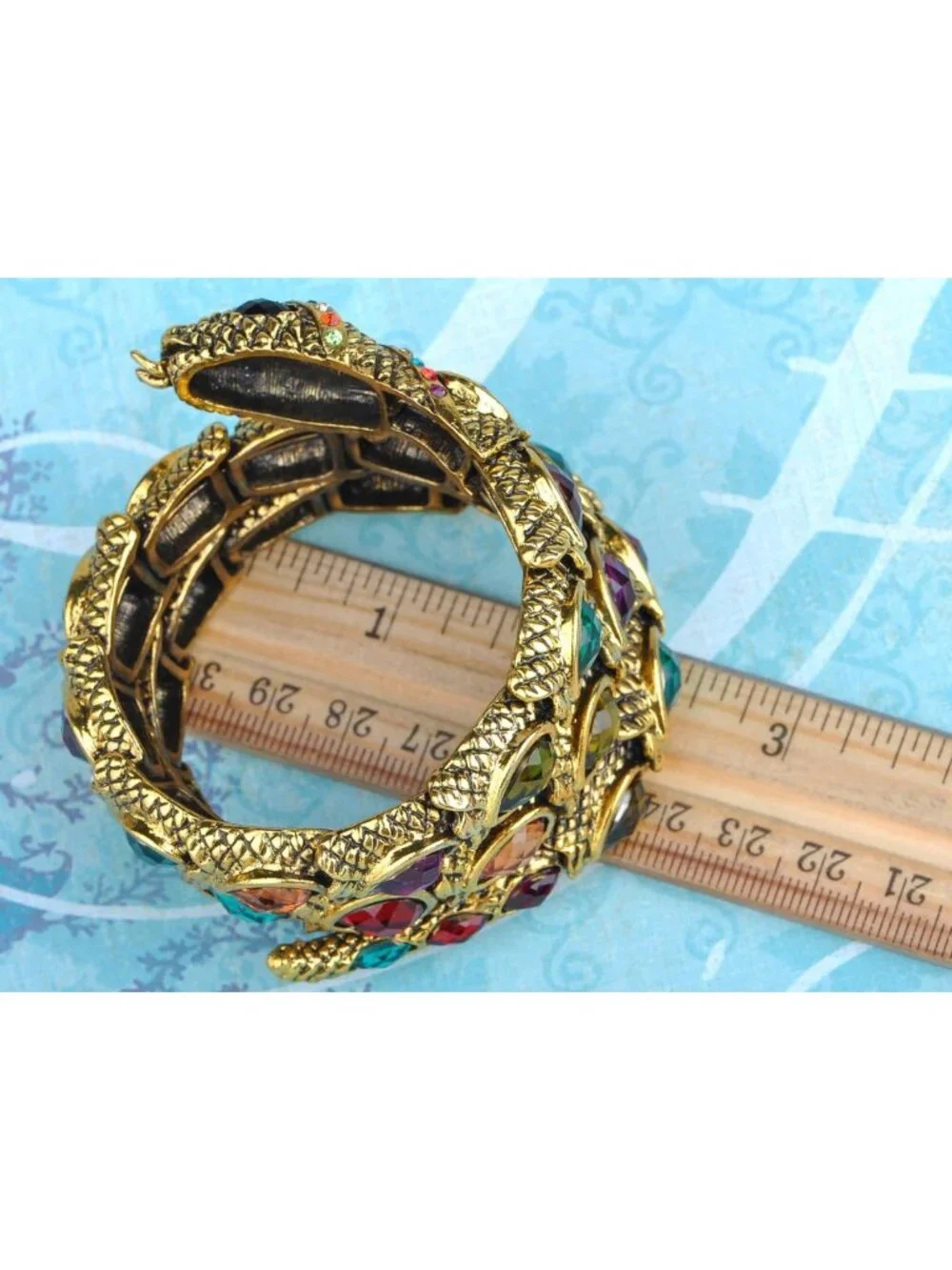 Egyptian-Inspired Rhinestone Snake Stretch Cuff Bangle Bracelet - Unique Jewelry
